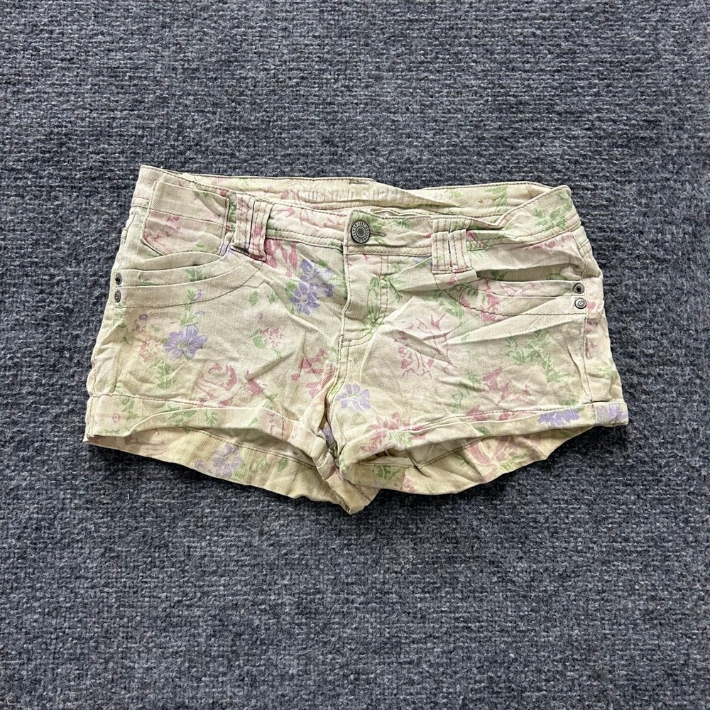 Mossimo Shorts Womens Size 9 Tan Floral Low Rise Denim Mini Stretch Casual 42688